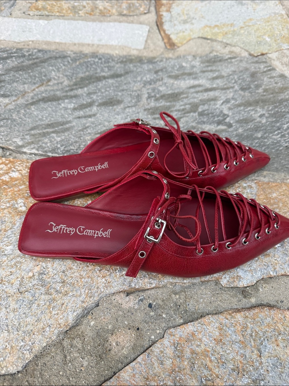 Jeffrey Campbell Burgundy Lace-Up Pointed Mules - Picture 2 of 5